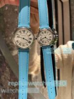 Copy Ronde Must De Cartier Steel Blue Leather Strap Watch Quartz